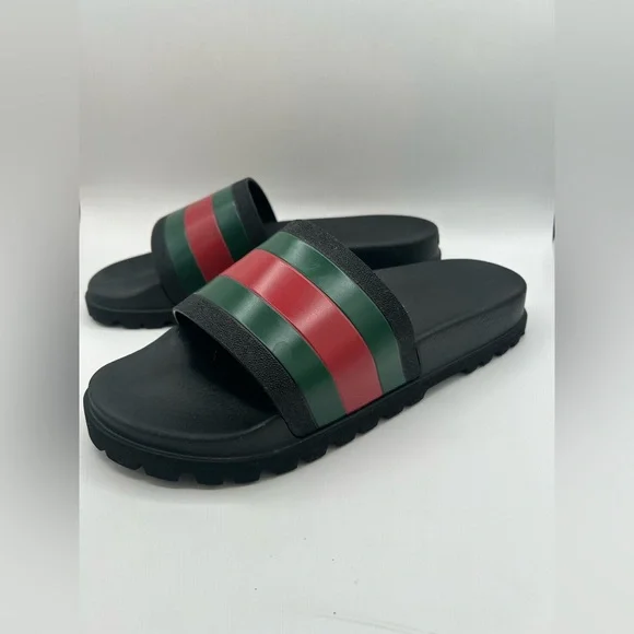 GUCCI AUTHENTIC Web Trek Lug Sole Slides Sandals Green Red Back Men’s 11 429469 - Picture 6 of 14